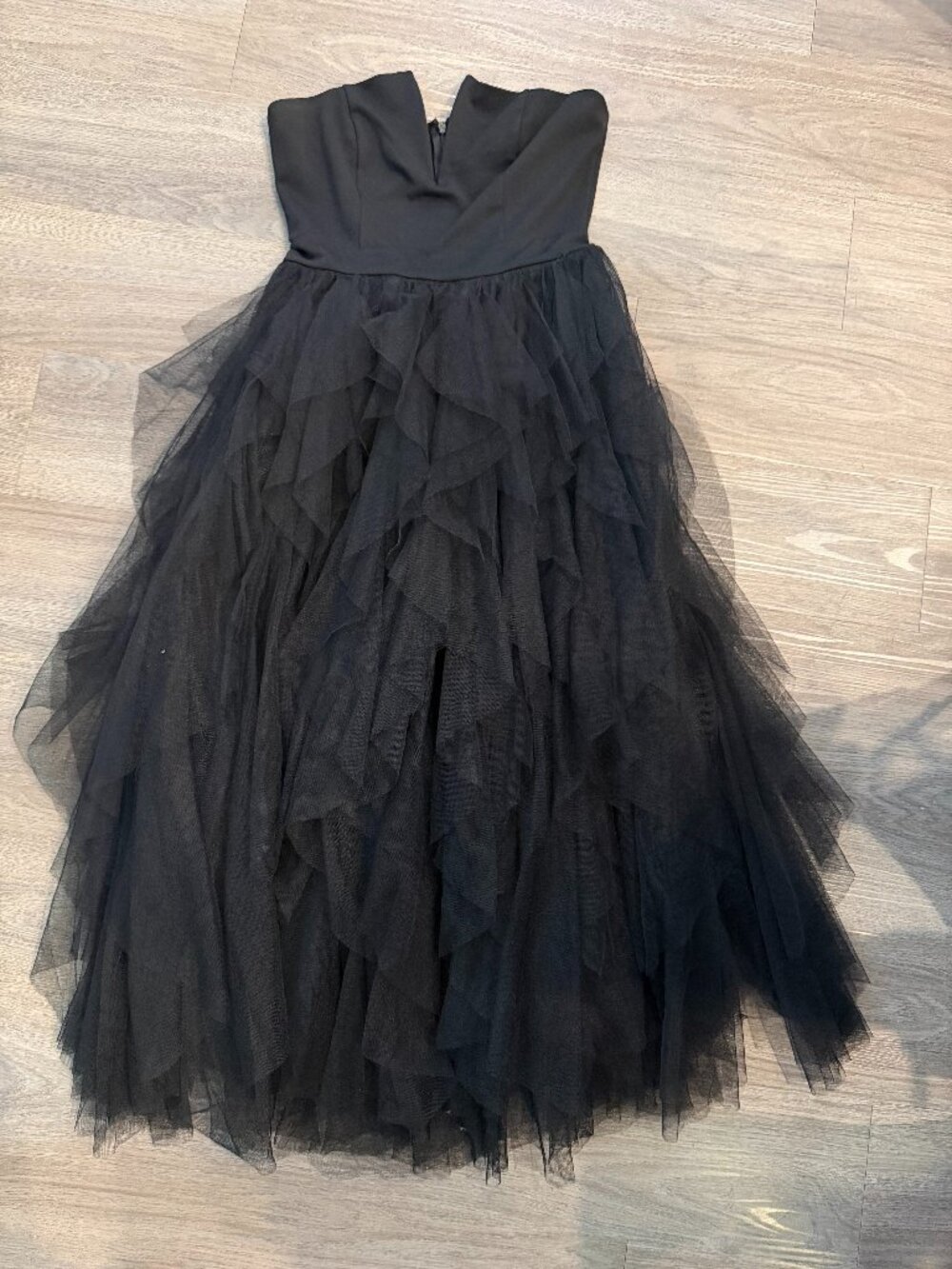 Black Layered Tulle Ruffle Maxi Gown Spaghetti Strap Formal Dress